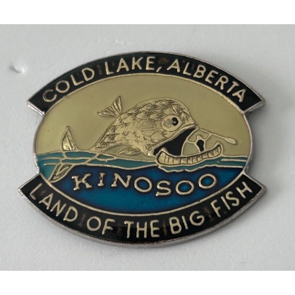 Vintage Fishing Cold Lake Alberta Kinosoo Canada Land Of Big Fish Enamel Pin